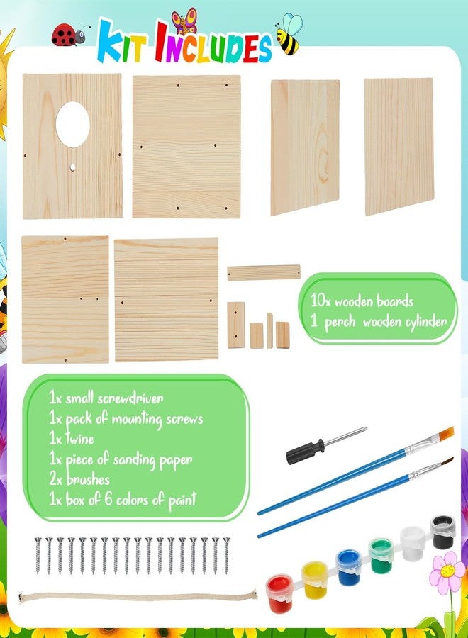 Liliful 4 Pack DIY Wooden Birdhouse Kit Outdoor Hanging DIY Birdhouse for Kids Unfinished Wooden Arts and Craft with Paints and Paintbrushes for Christmas Arts Crafts Gift - Image 3